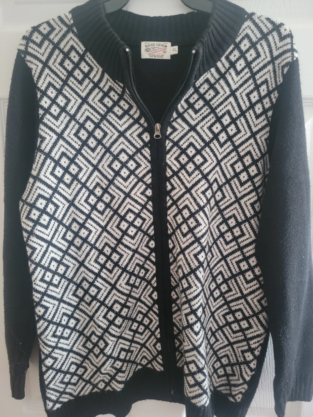 Bare Denim Geometric Zip-Up Sweater