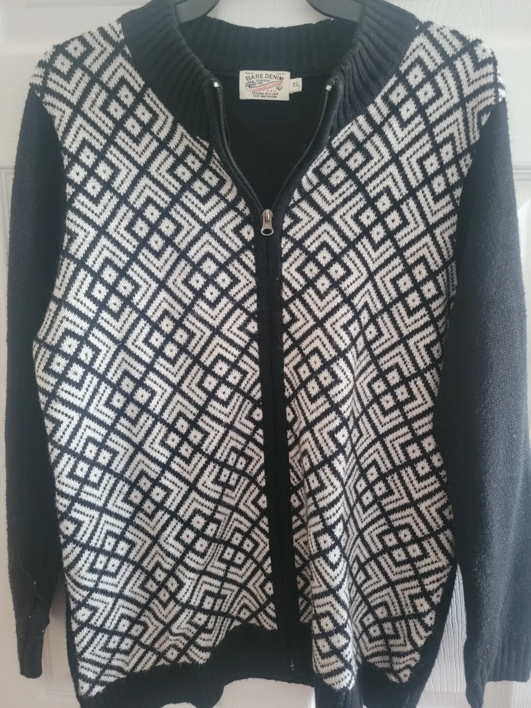 Bare Denim Geometric Zip-Up Sweater