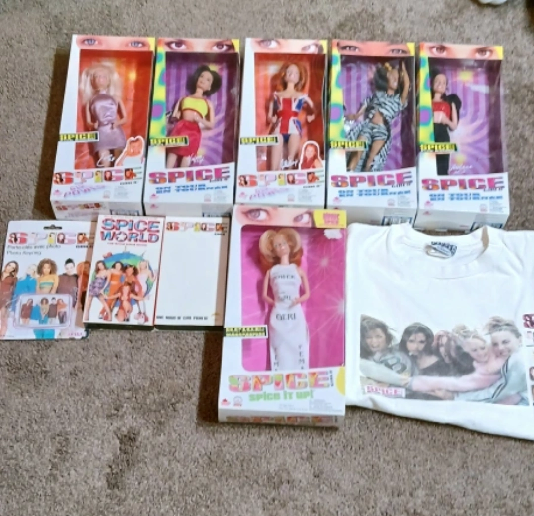 Spice Girls Dolls, T-Shirt, and DVDs Bundle