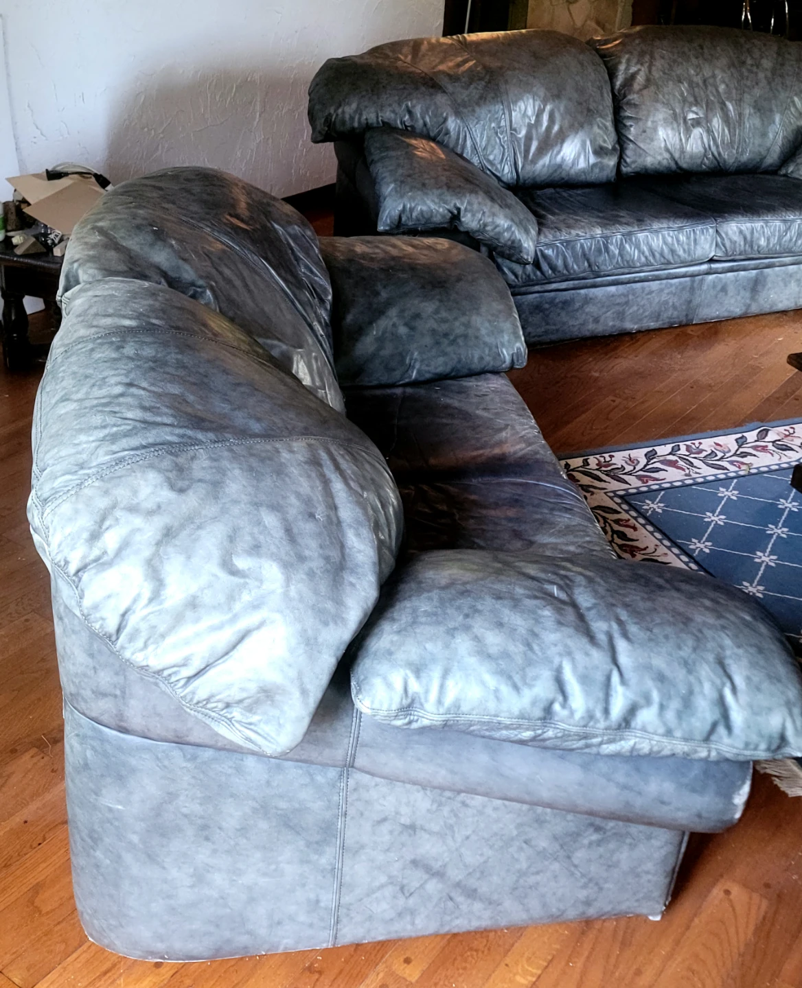 Leather Sofa + Loveseat Grey Charcoal - photo 2