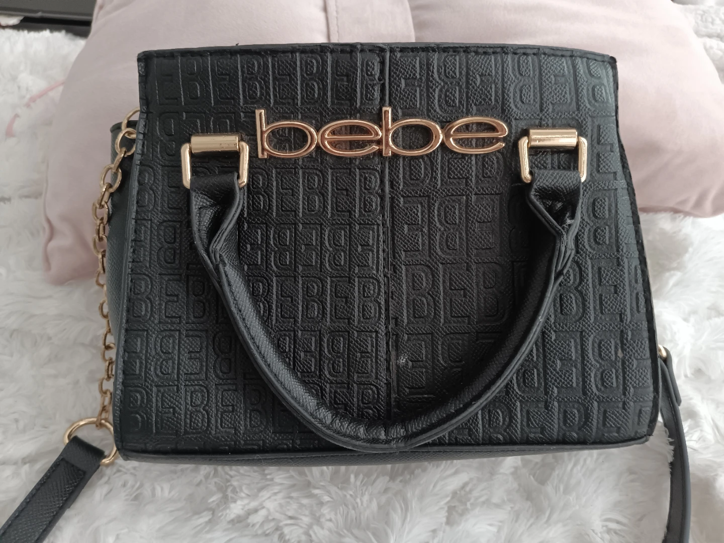 Bebe Black Textured Satchel Handbag