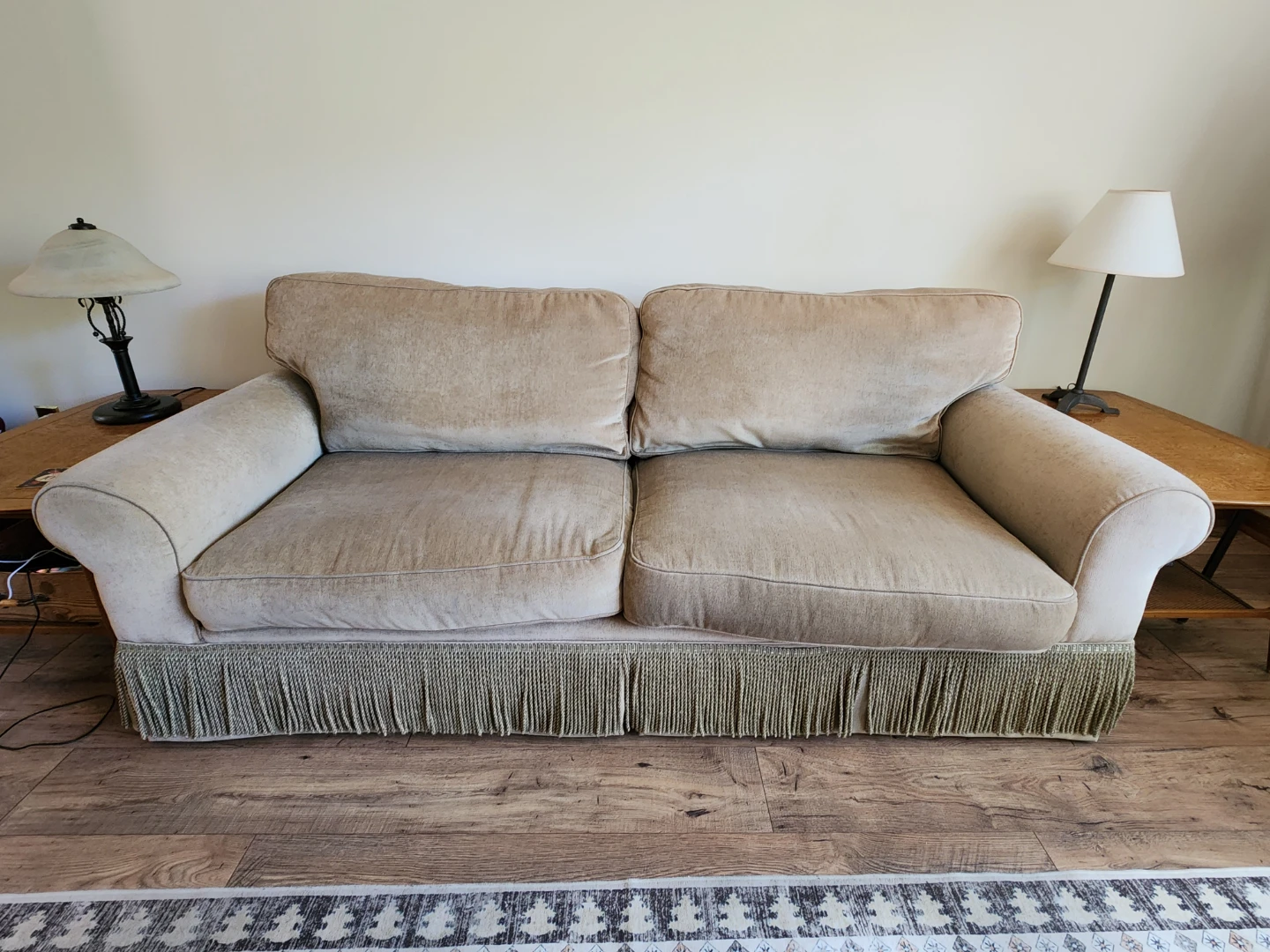 Beige Loveseat Sofa with Fringe Skirt - photo 2