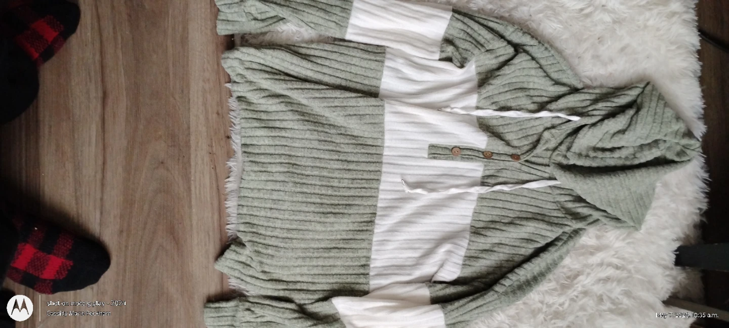 Green and White Striped Hoodie