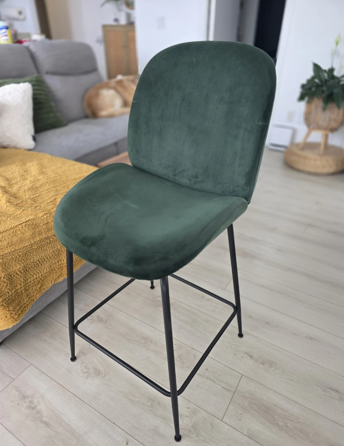 Dark Green Velvet Bar Stool - Set of 2