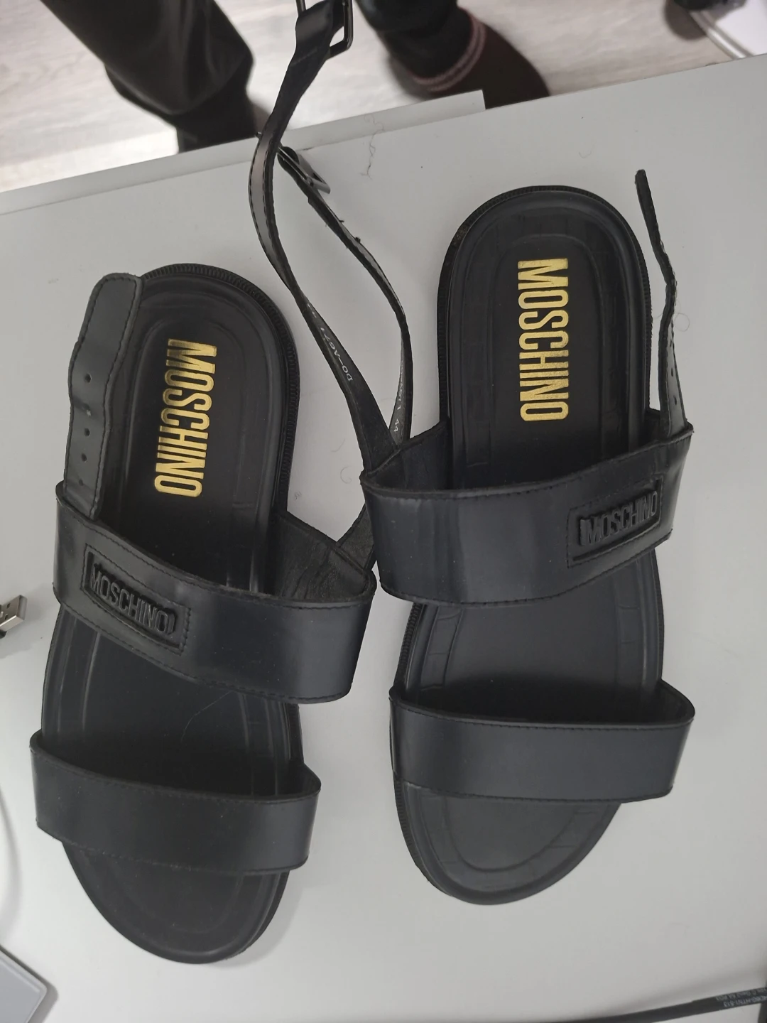 Moschino Black Leather Strap Sandals