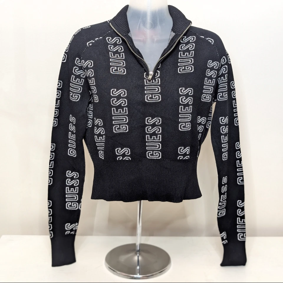 Vintage Guess 1/4 Zip Pullover Crop Knit Sweater - photo 2