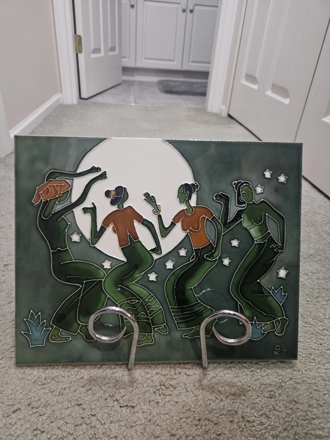 Decorative Ceramic Tile with Dancing Figures