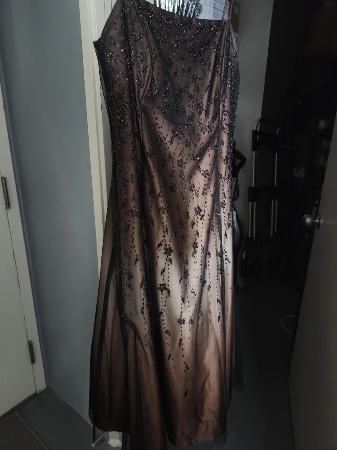 Brown Beaded Spaghetti Strap Formal Dress - photo 2