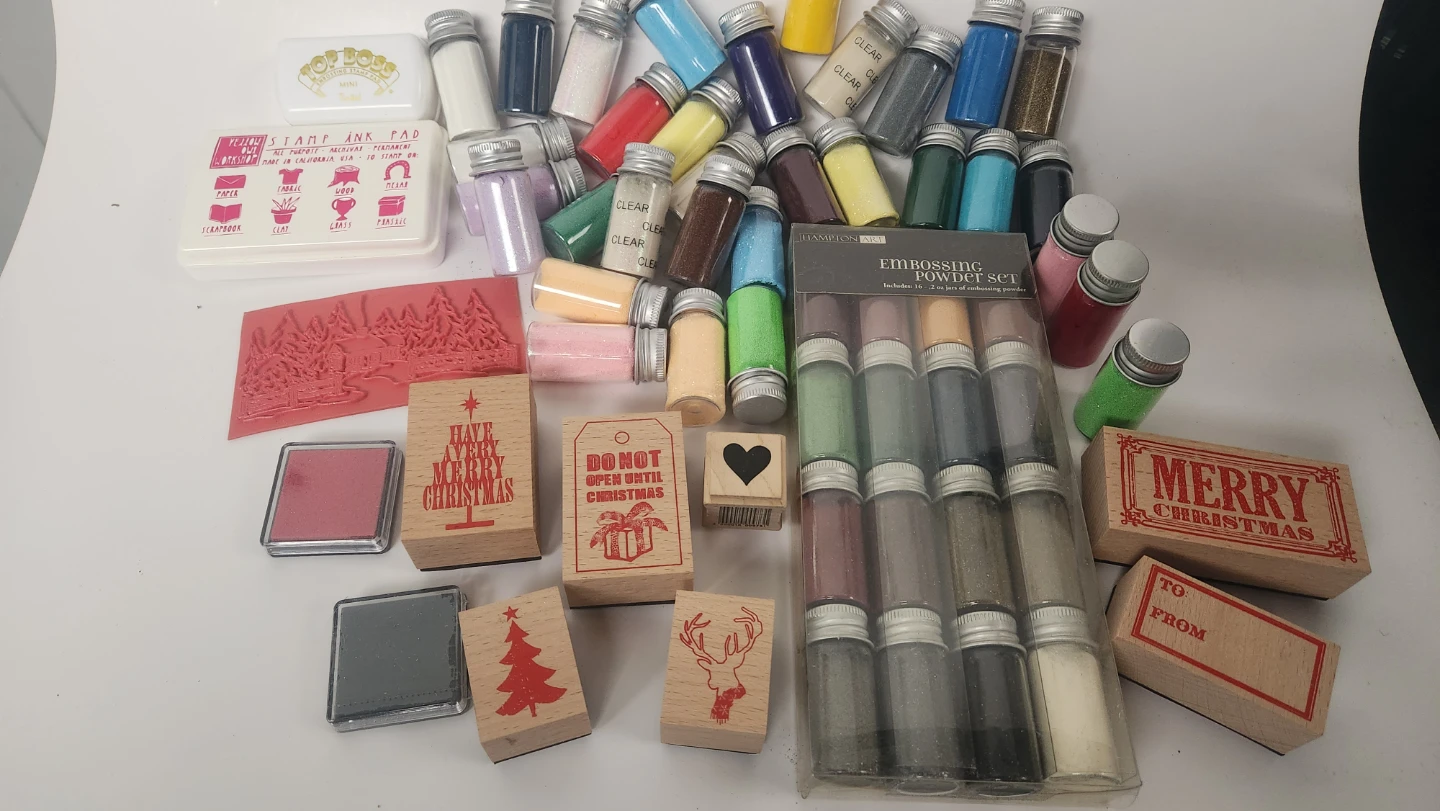 Christmas Crafting Stamp Set with Embossing Powders