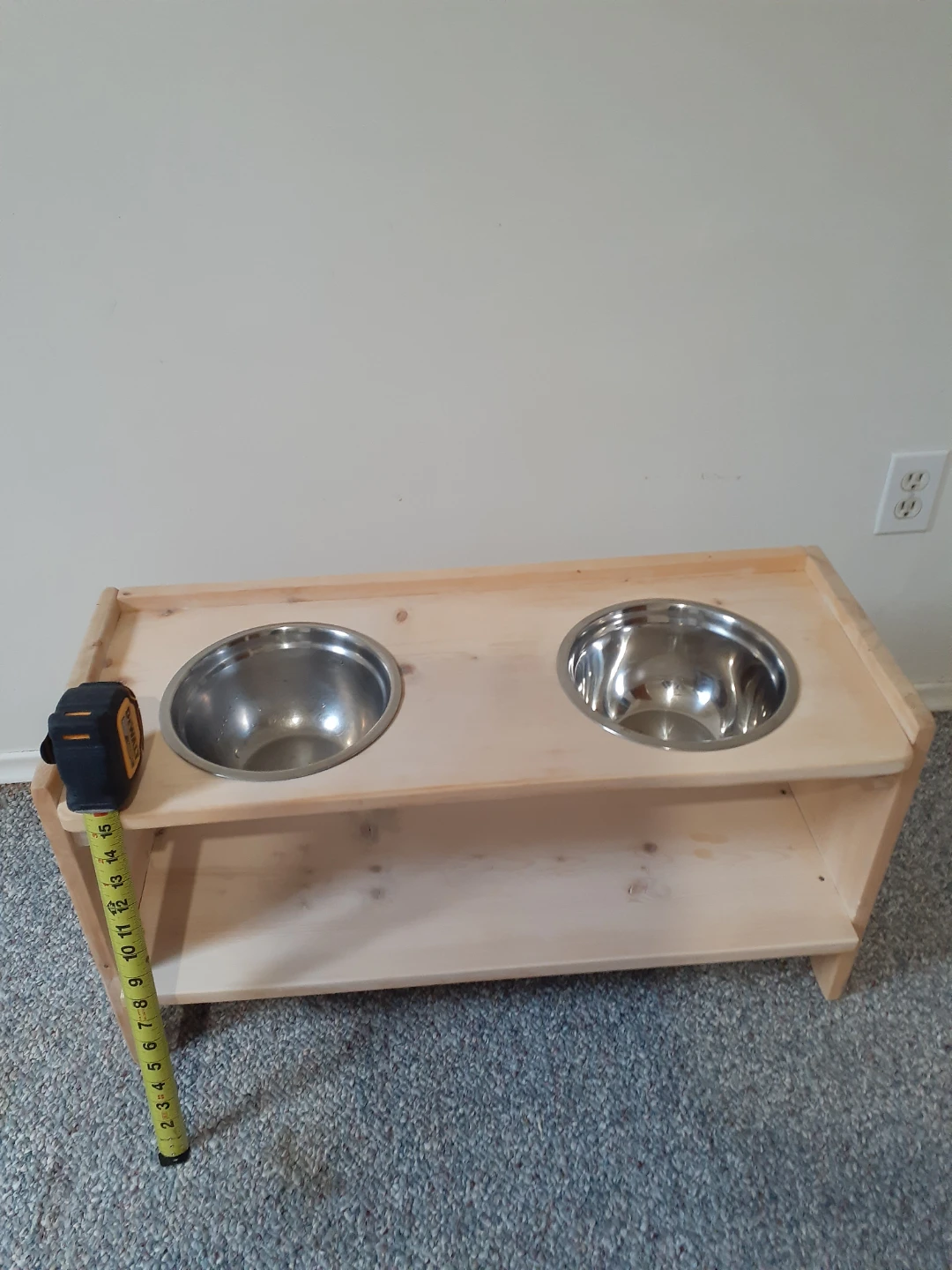 Wooden Raised Dog Bowl Stand with Stainless Steel Bowls
