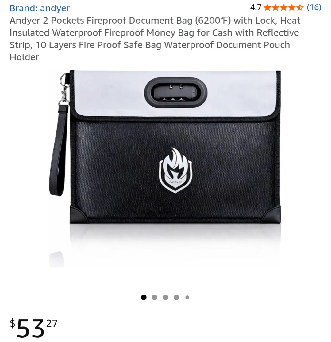 Andyer 2 Pocket Fireproof Document Bag with Lock