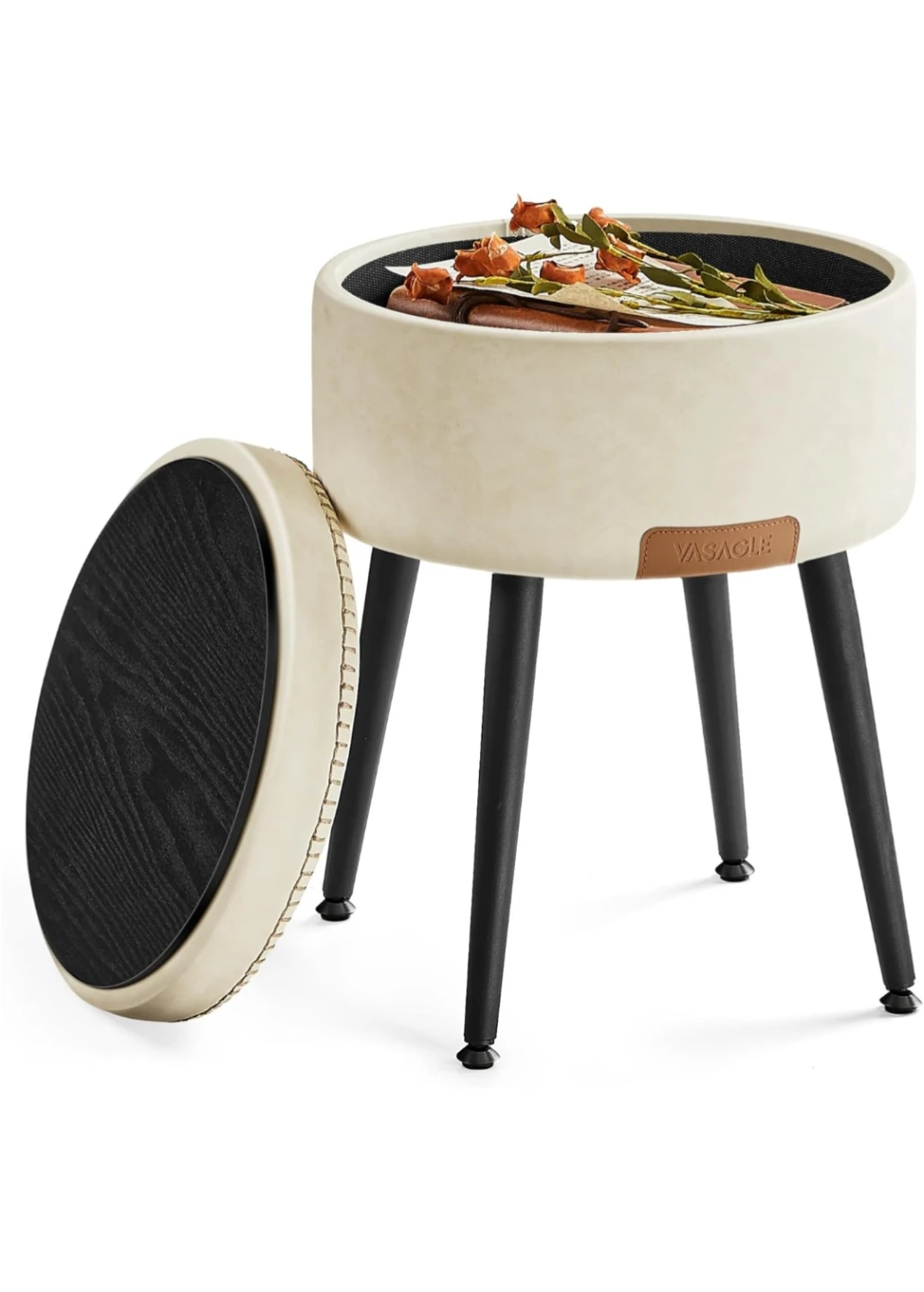 VASAGLE Storage Ottoman Stool Cream