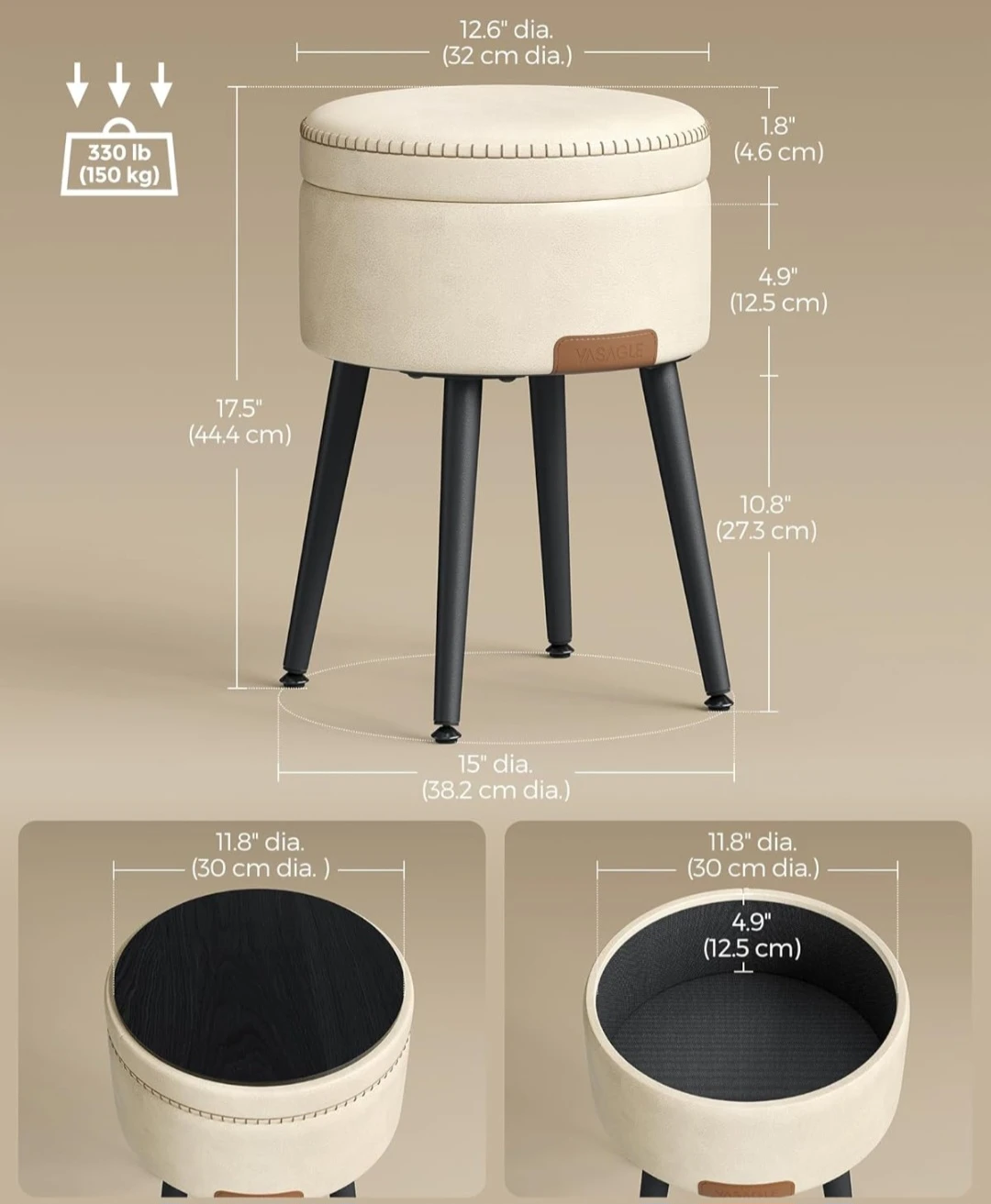 VASAGLE Storage Ottoman Stool Cream - photo 2