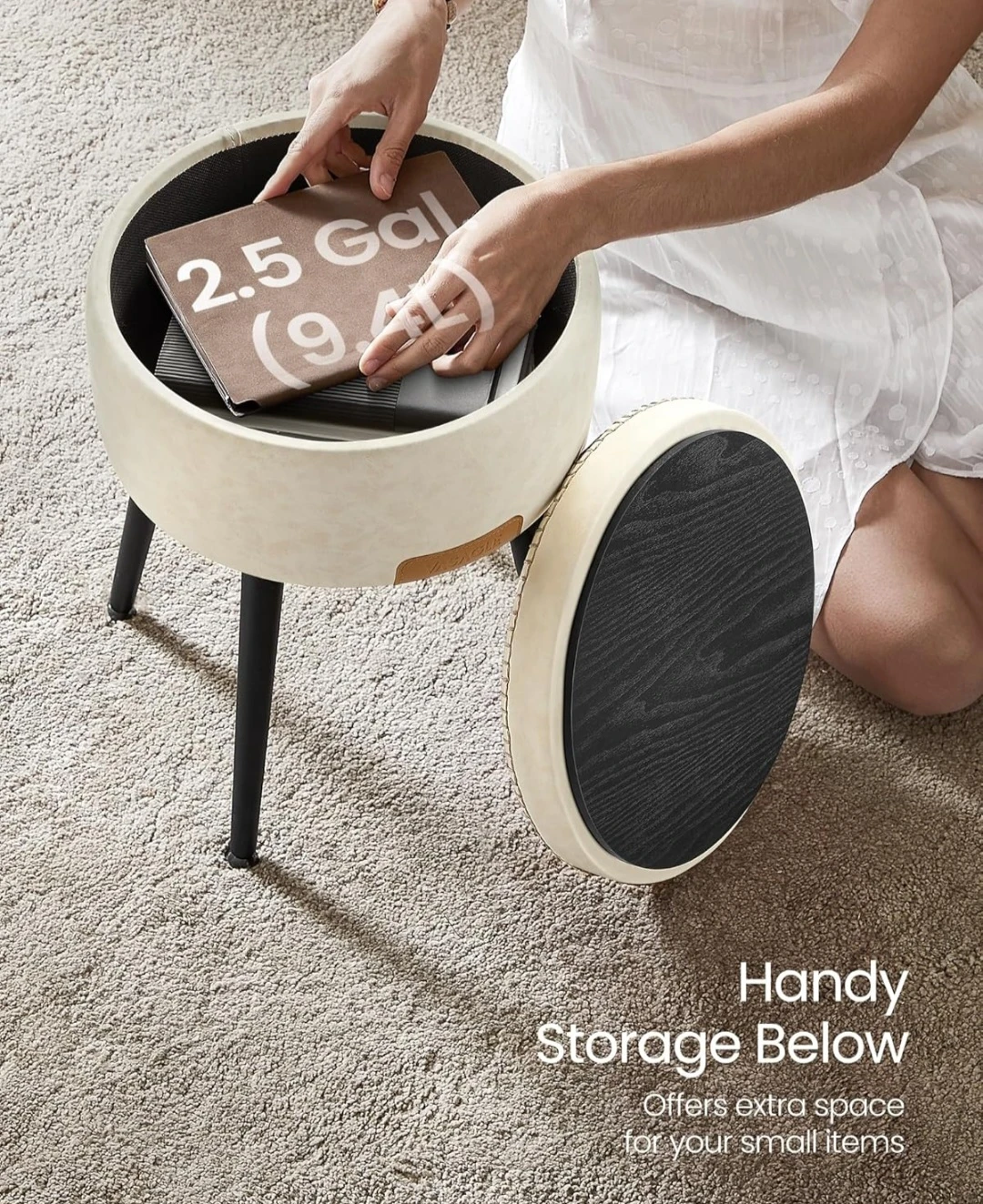 VASAGLE Storage Ottoman Stool Cream - photo 4