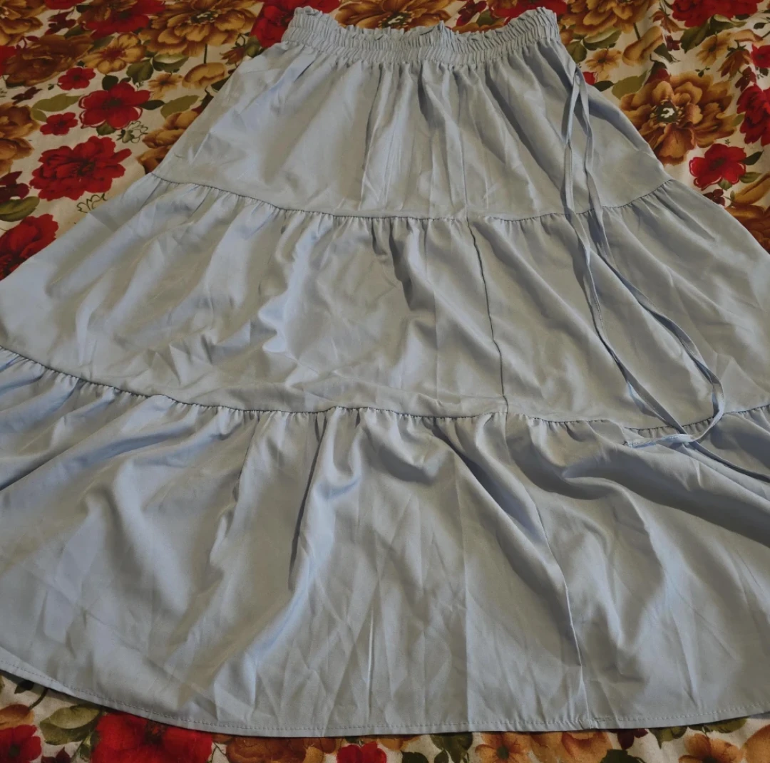 Light Blue Tiered Maxi Skirt - Size L