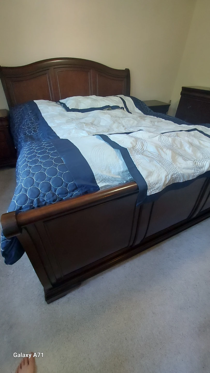 Dark Wood Bedroom Set - Queen Bed Frame & Dresser