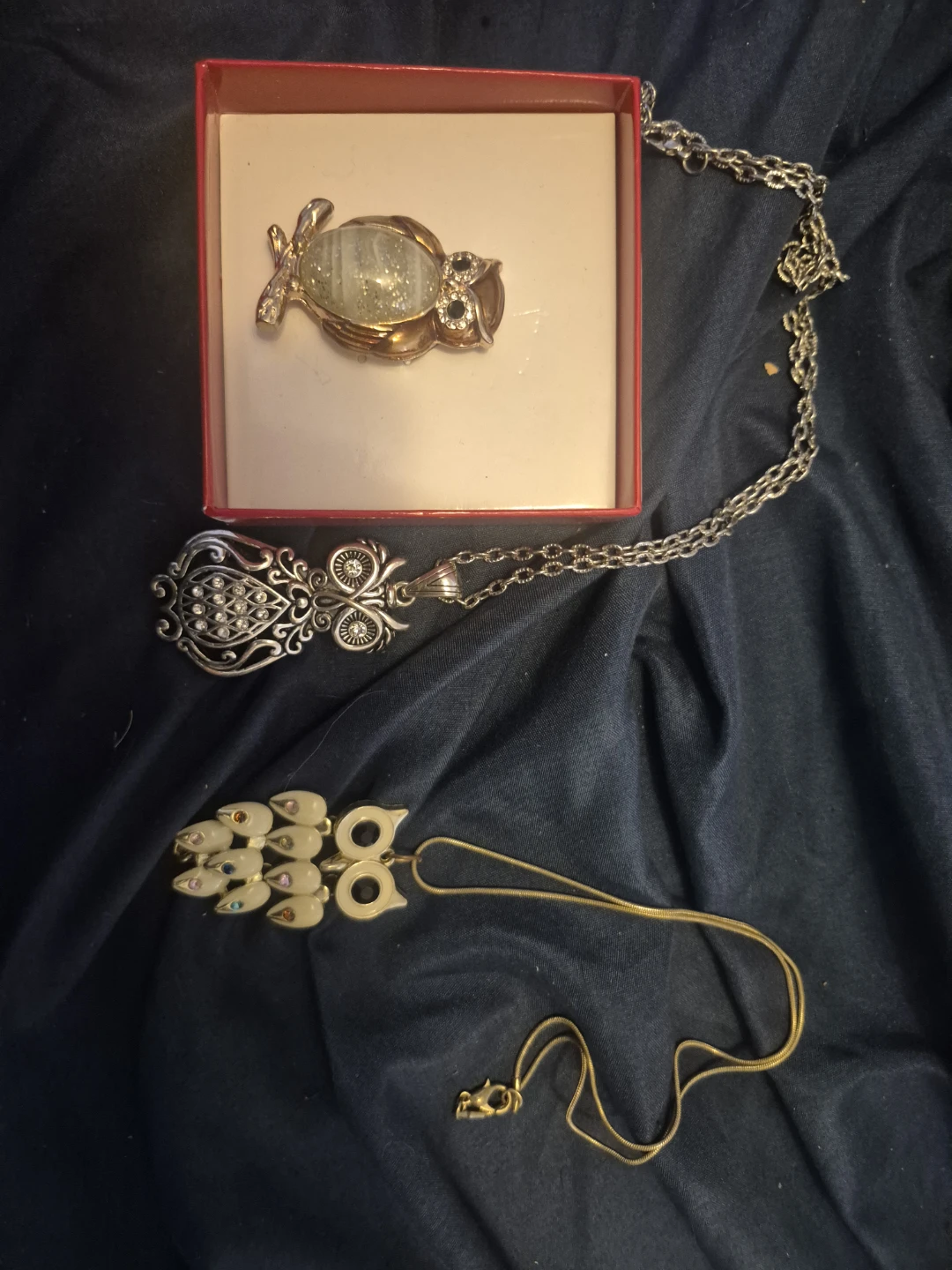 Set of 3 Owl Themed Necklaces and a Brooch