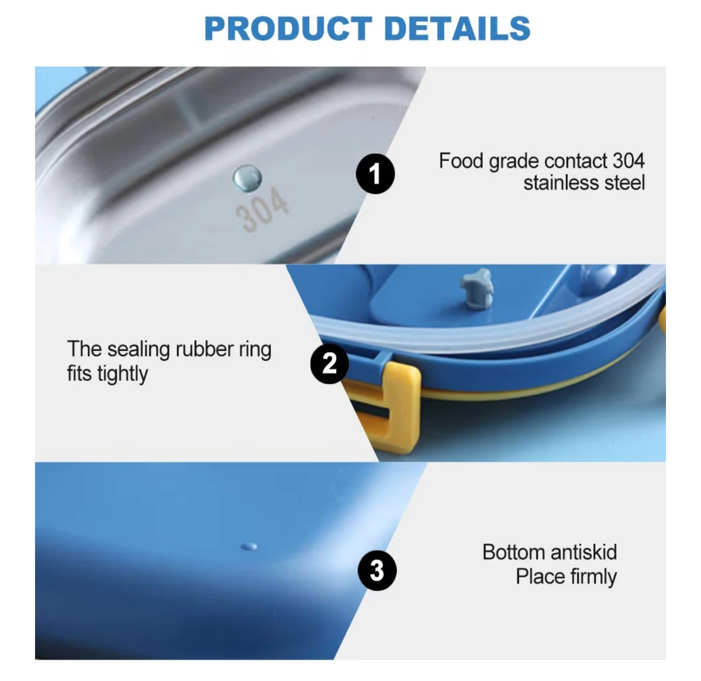 Blue Three Grid Stainless Steel Lunch Box with Spoon - photo 5