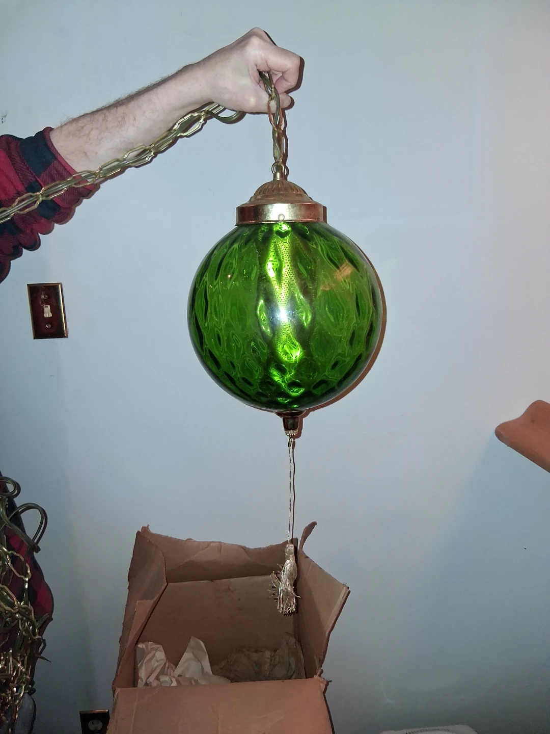 Vintage Green Glass Globe Hanging Lamp