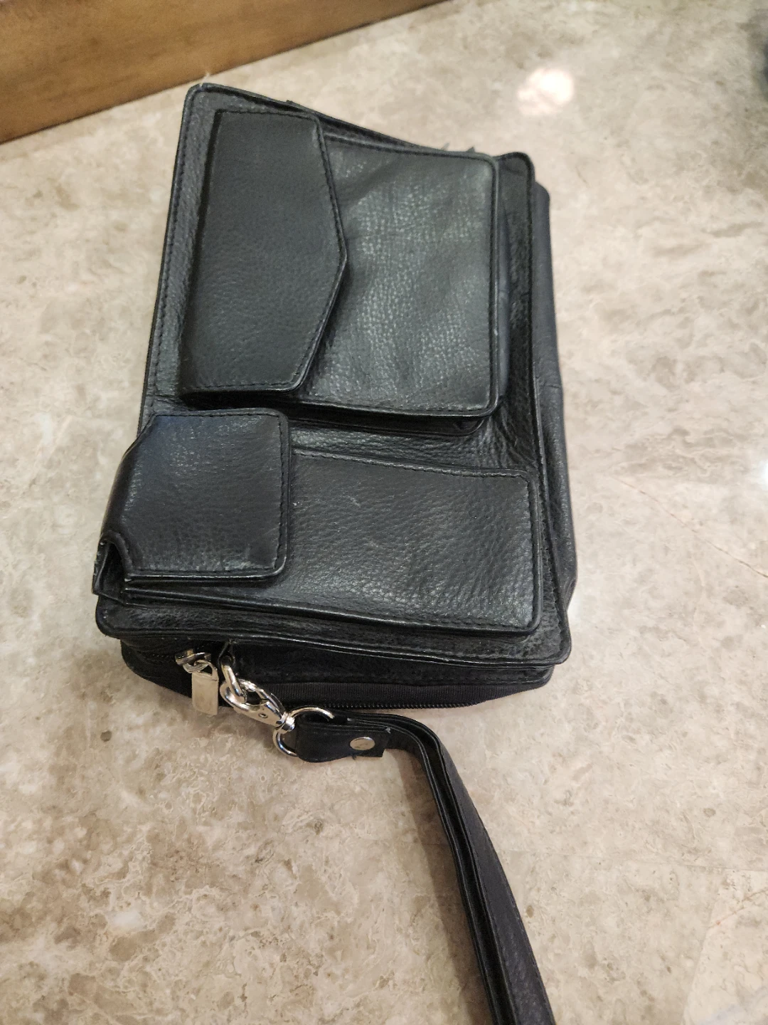 Black leather wristlet wallet