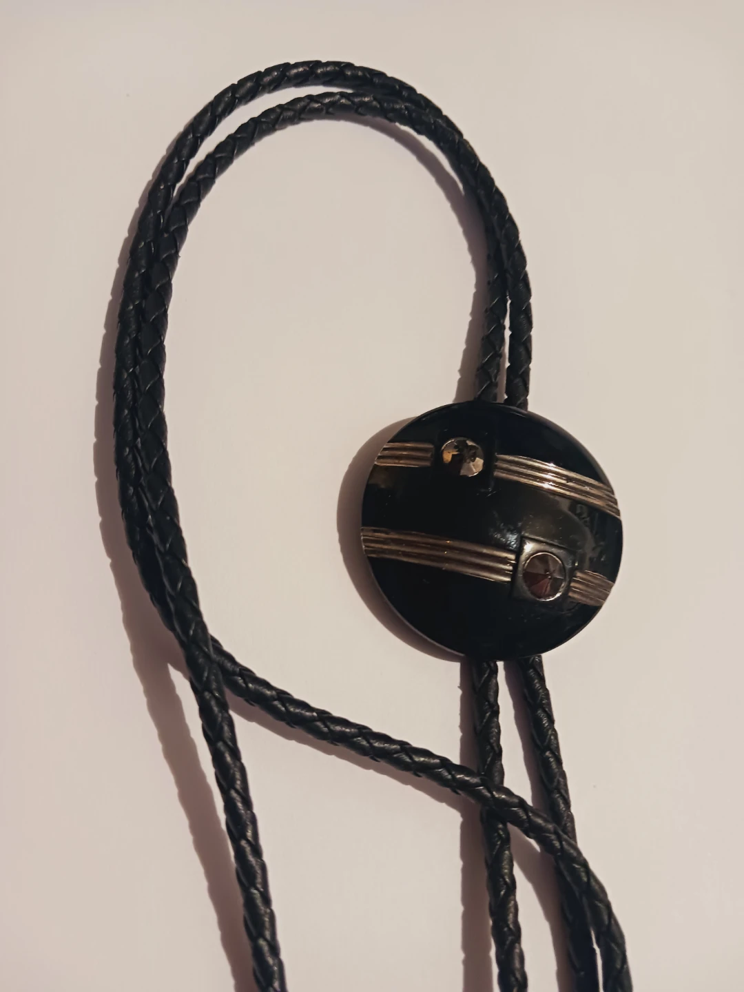 Black Enamel  Bolo Tie with Silver Accents
