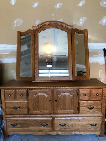 Oak Dresser with Tri-Fold Mirror