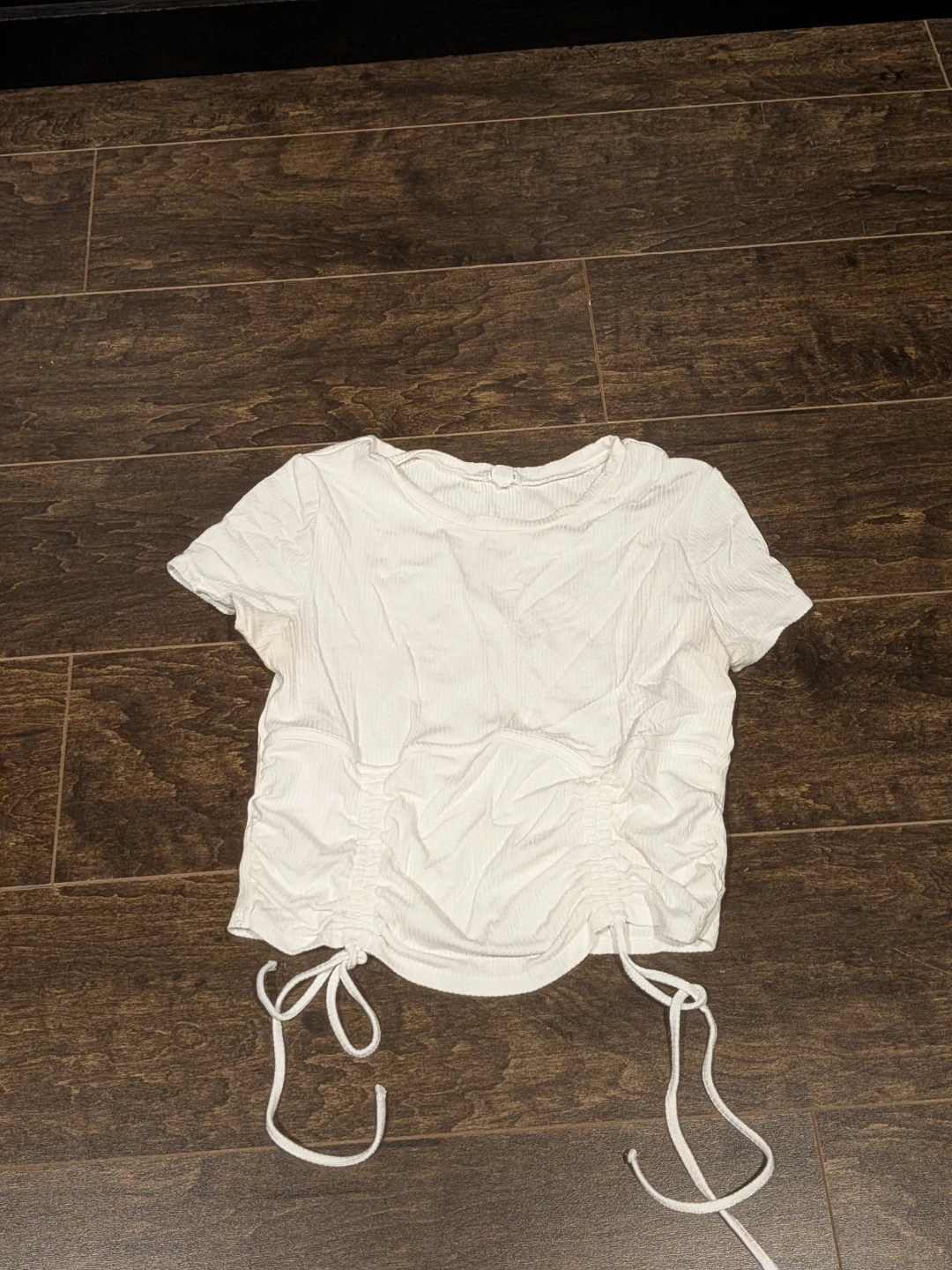 White Garage Ribbed Ruched Cropped Top M/M