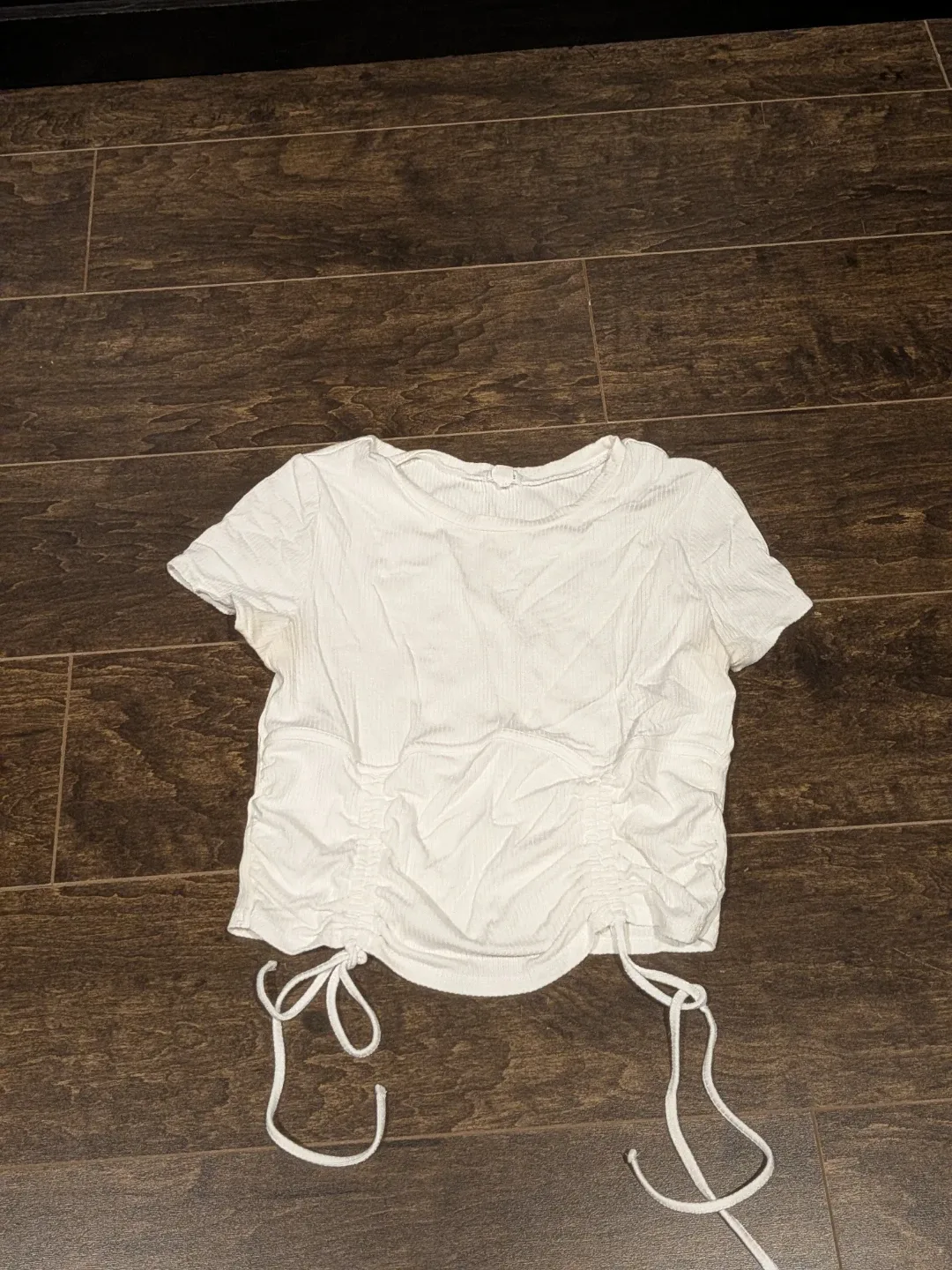 White Garage Ribbed Ruched Cropped Top M/M