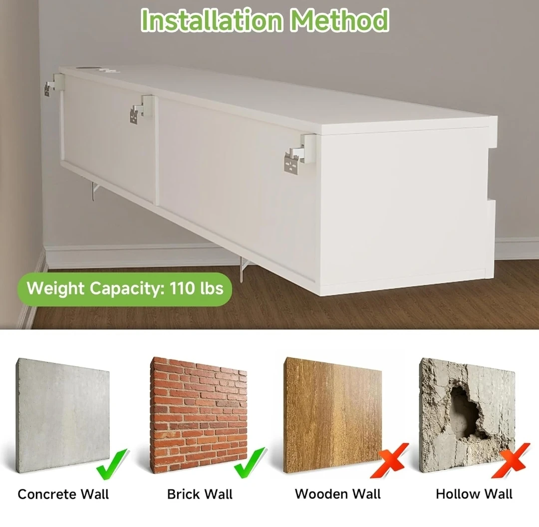 White Floating Media Console with LED Lights - photo 3