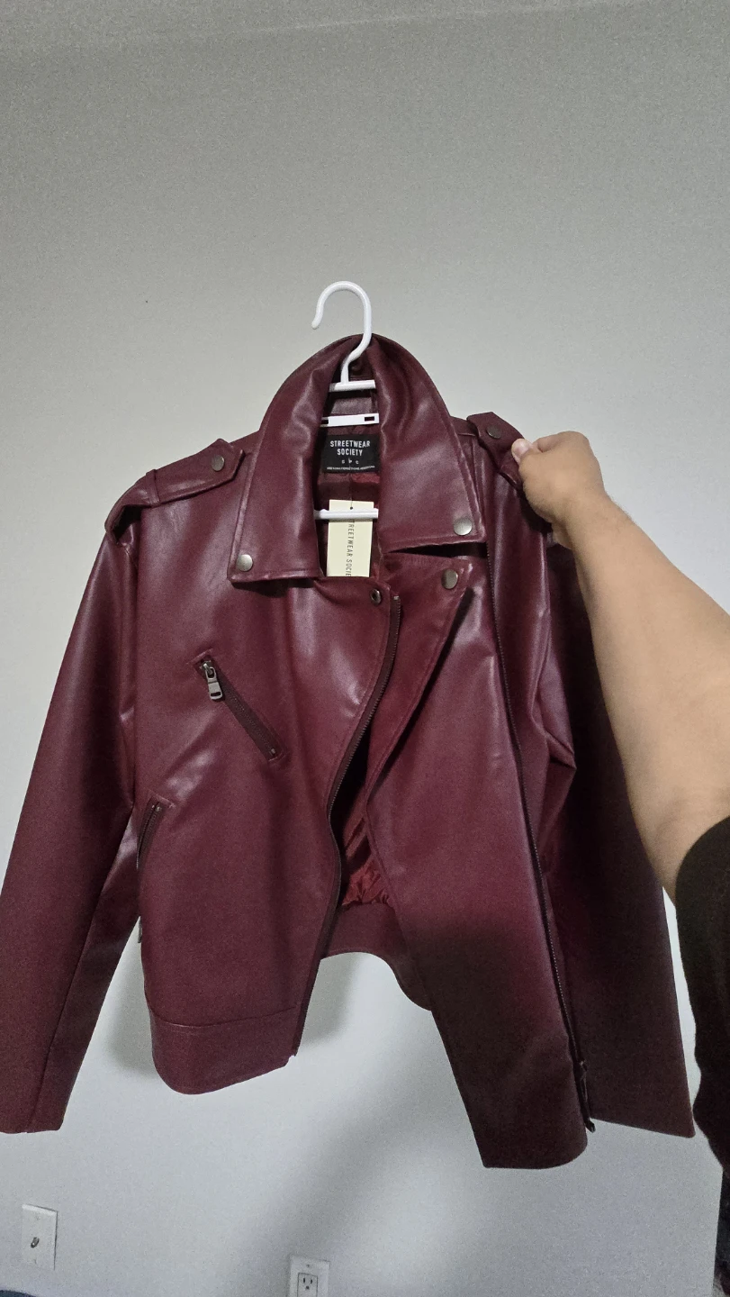 Maroon Faux Leather Moto Jacket - Size Small - photo 2