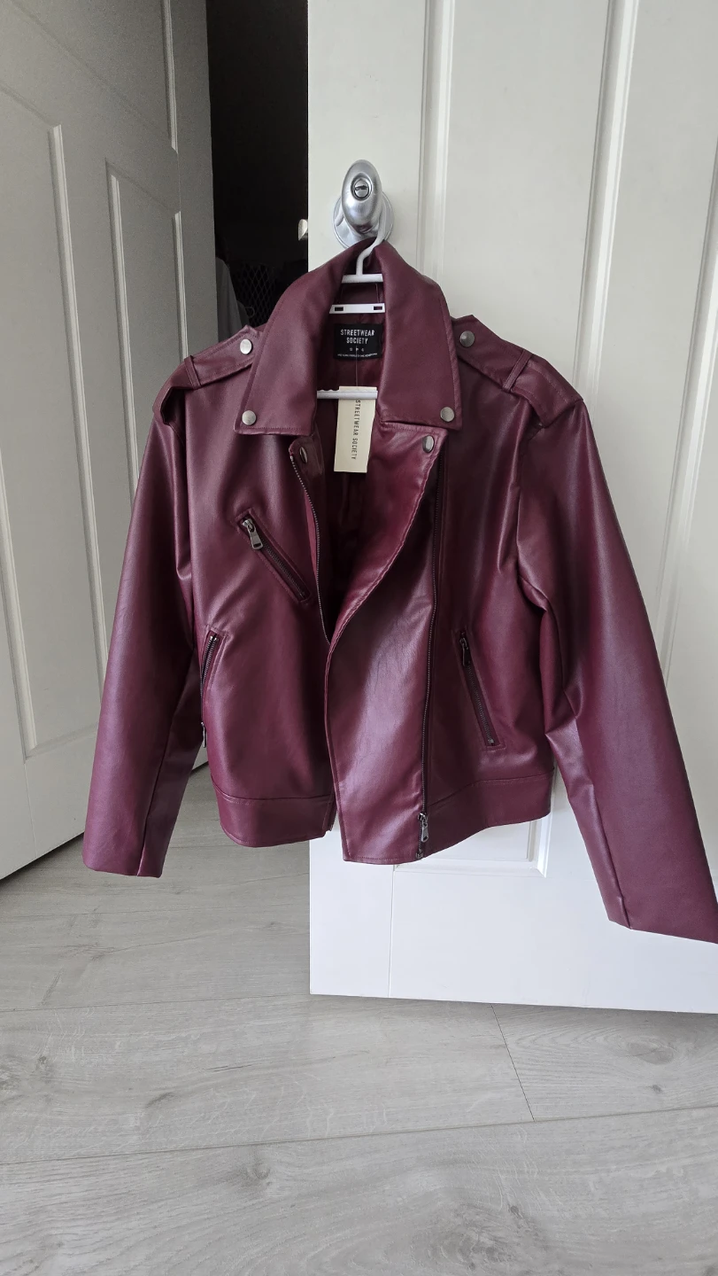 Maroon Faux Leather Moto Jacket - Size Small - photo 3