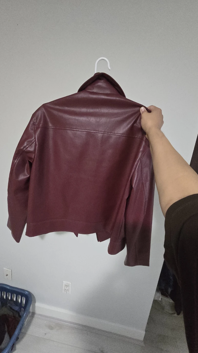 Maroon Faux Leather Moto Jacket - Size Small - photo 4