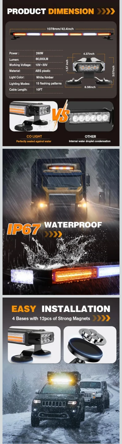 Amber White LED Strobe Light Bar - 42.4 Inch - photo 2