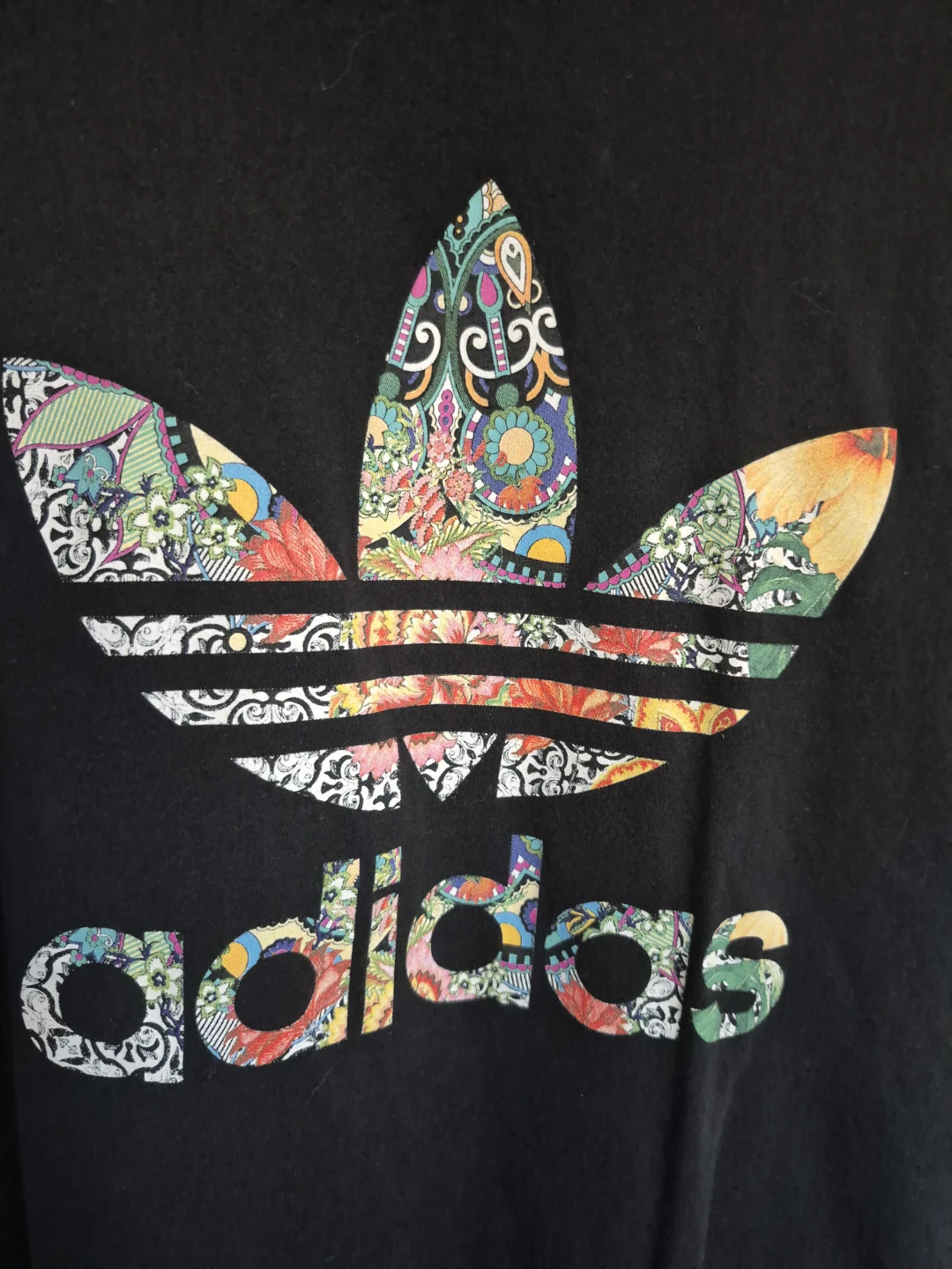 Adidas Black T-Shirt with Floral Logo - Size S - photo 2