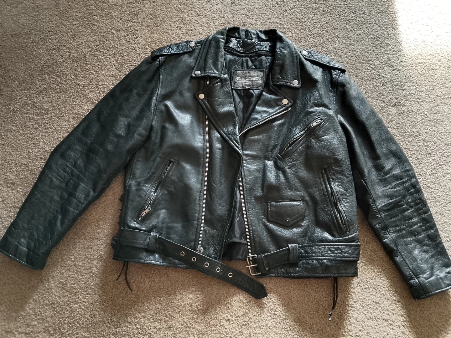 Boutique of Leathers Black Leather Biker Jacket XXL