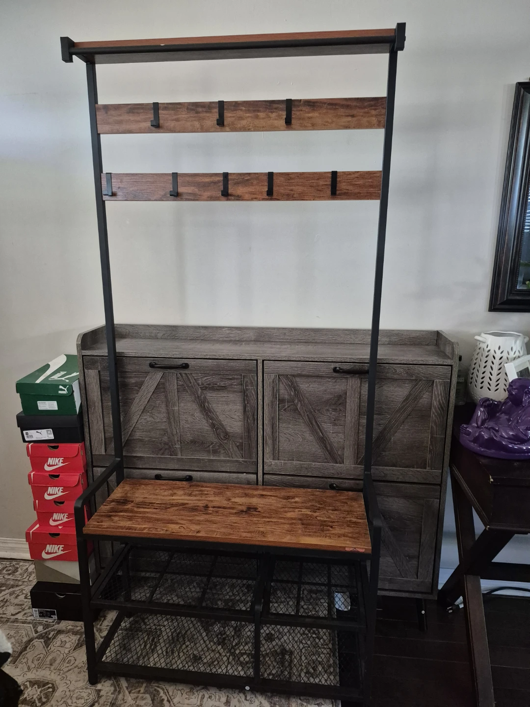 Mr Ironstone Coat Rack Shoe Bench Hall Tree - photo 3