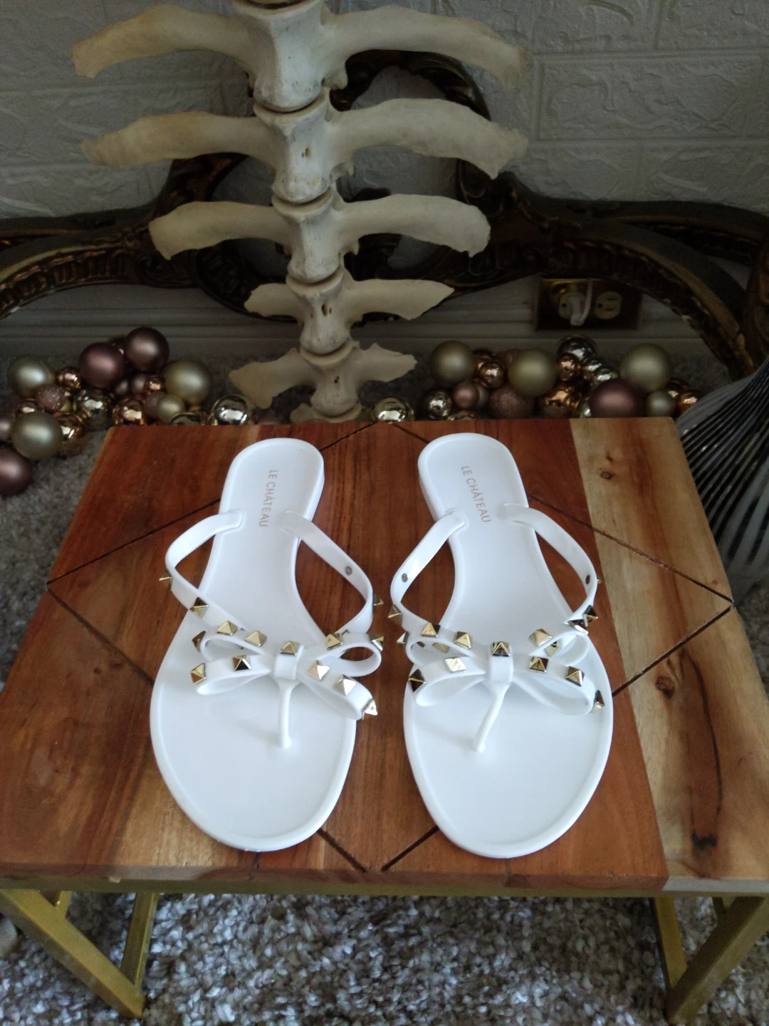 Le Chateau White Studded Bow Jelly Sandals