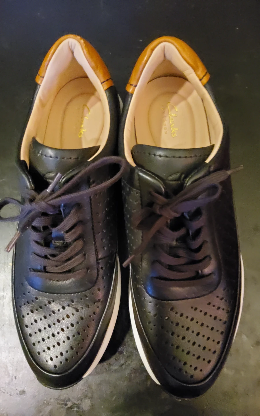 Clarks Black Leather Perforated Sneakers