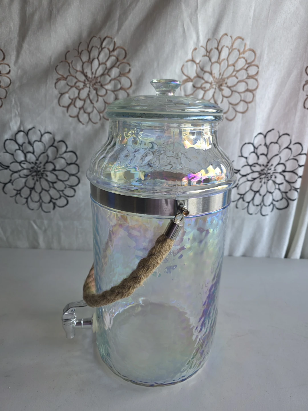 Iridescent Glass Beverage Dispenser with Rope Handles - photo 2