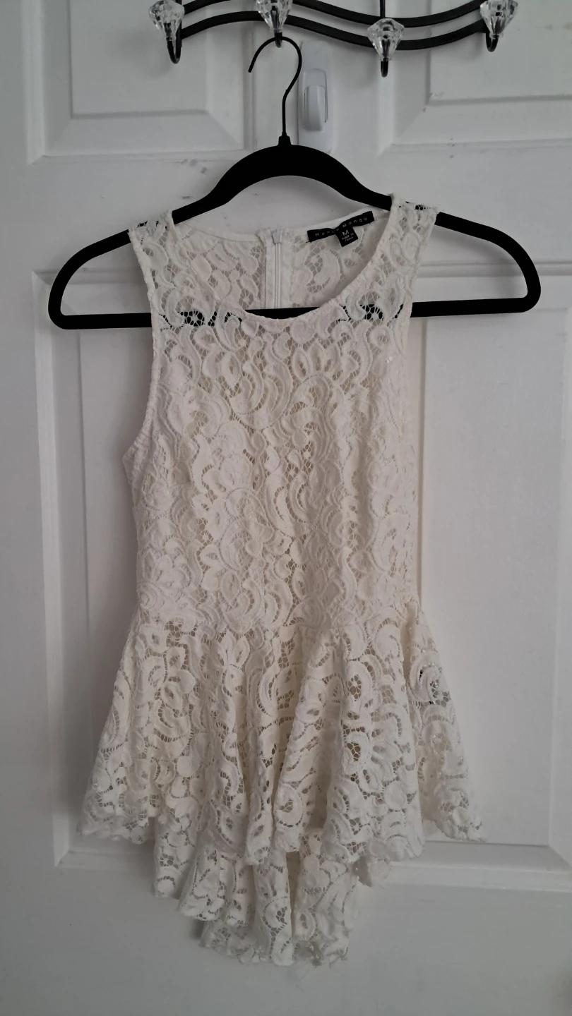 Haute Monde White Lace Peplum Top
