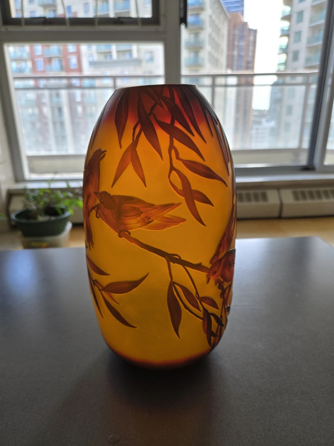 EMILE GALLE- Red Birds French Reproduction Cameo Vase