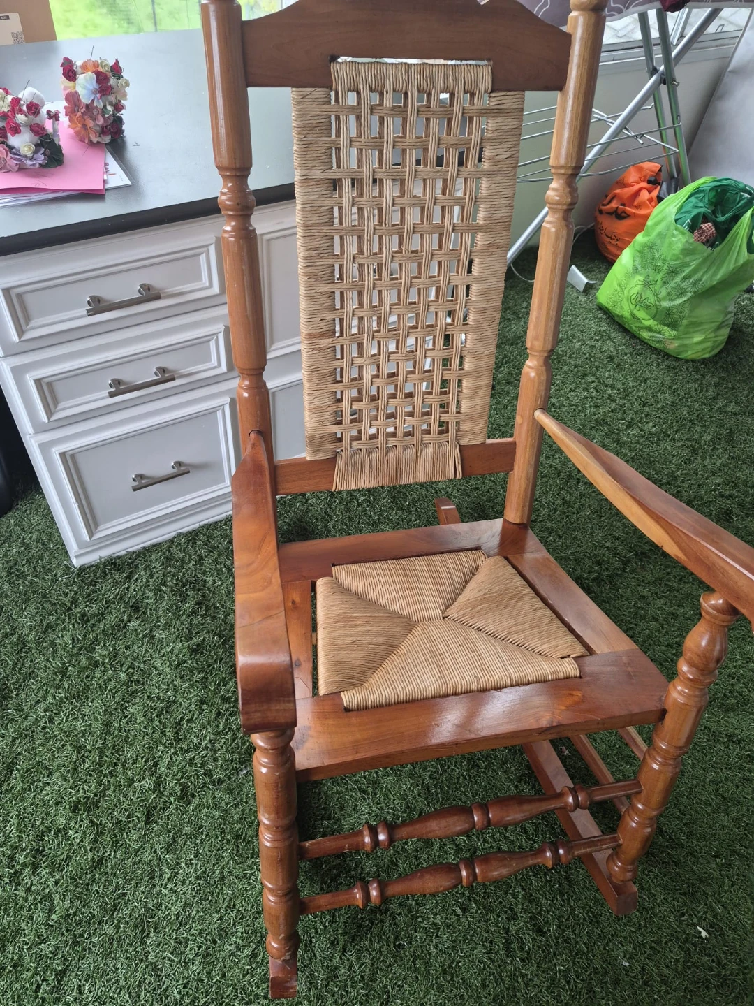 Wooden Rocking Chair with Woven Seat and Back