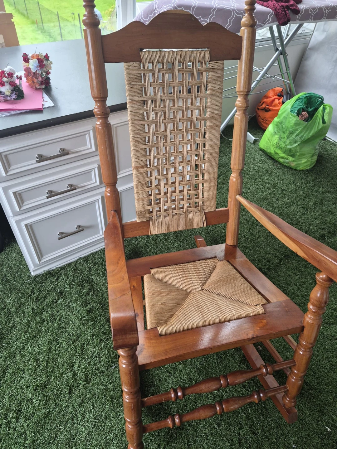 Wooden Rocking Chair with Woven Seat and Back - photo 3