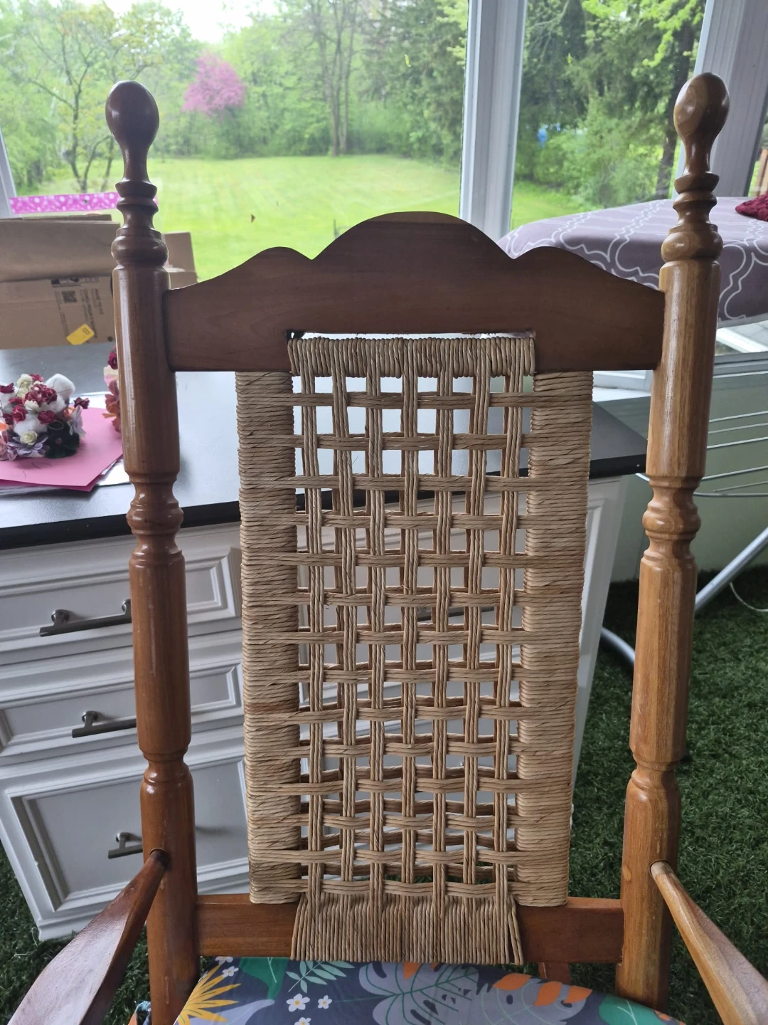 Wooden Rocking Chair with Woven Seat and Back - photo 4