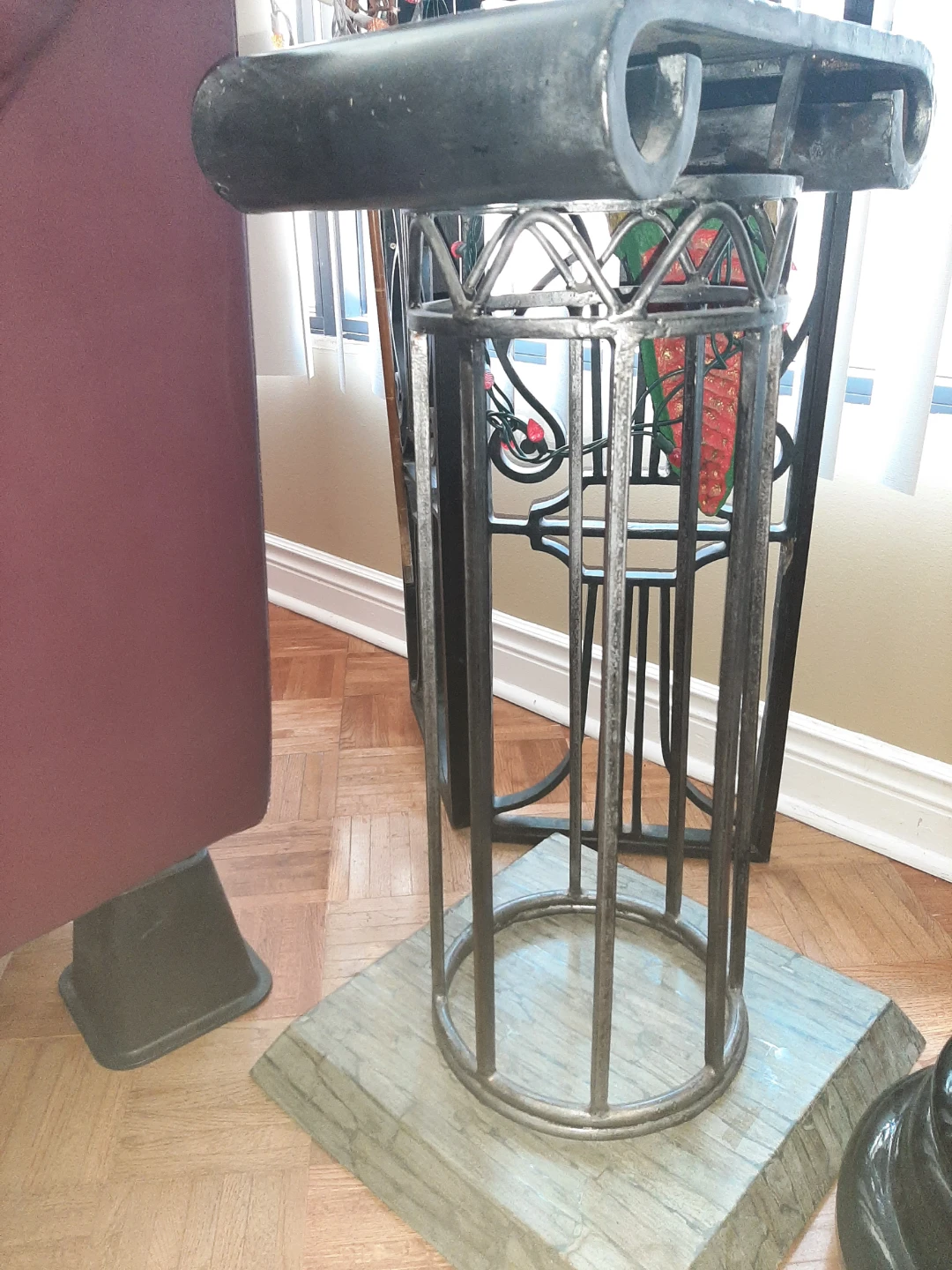 Metal Pedestal Table with Marble Top