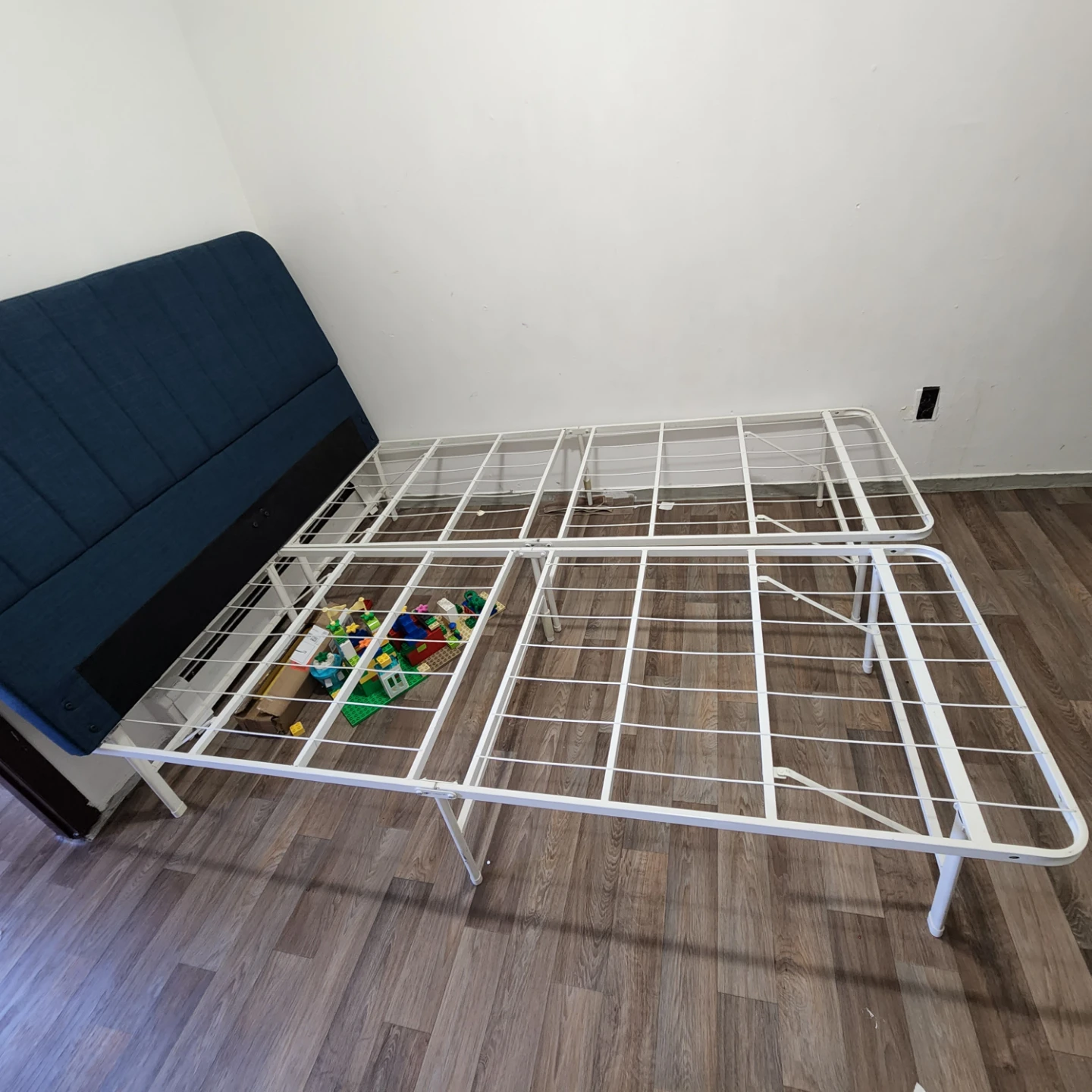 Blue Headboard with Metal Bed Frame