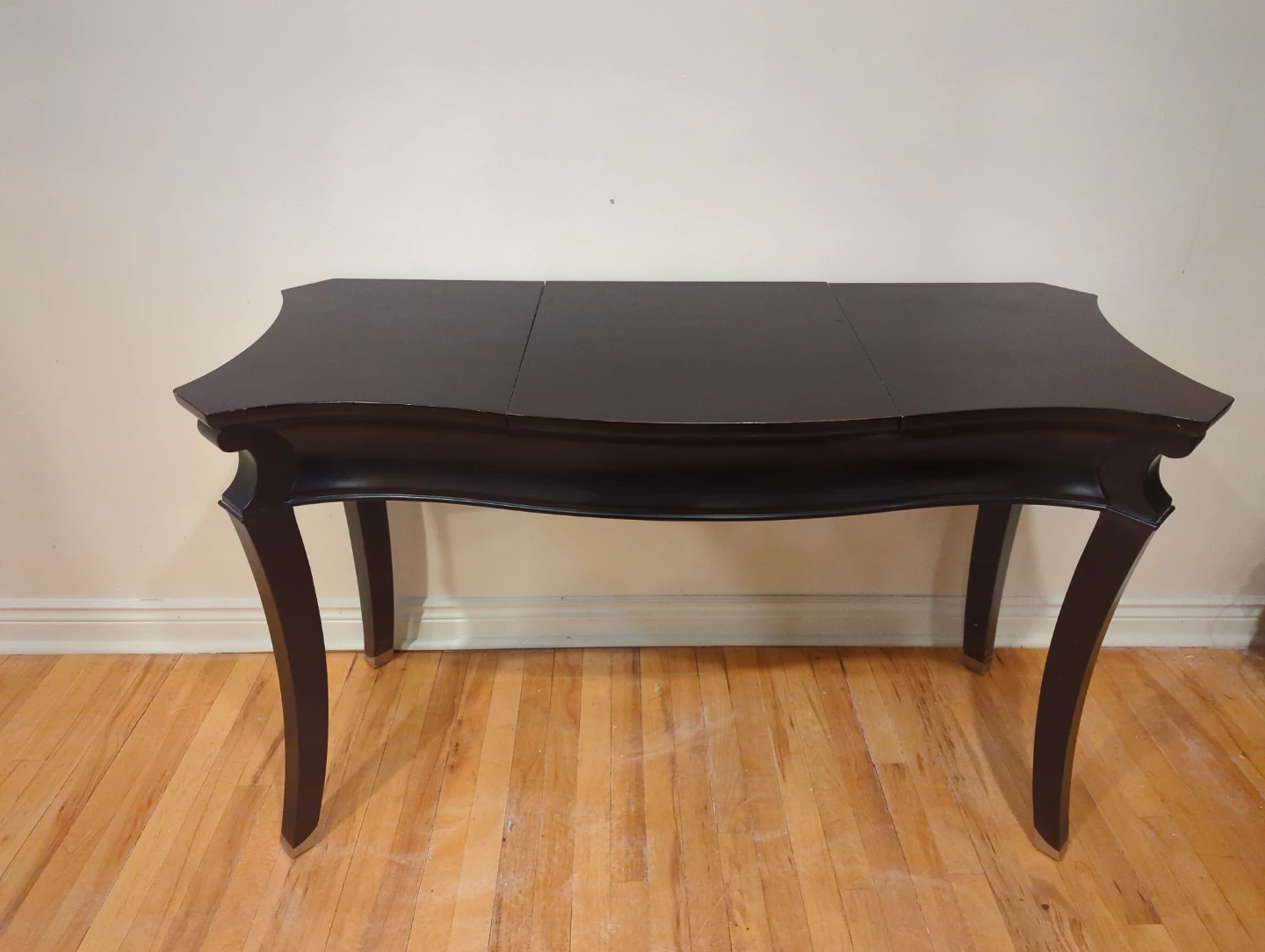 Dark Wood Flip-Top Vanity Table with Mirror