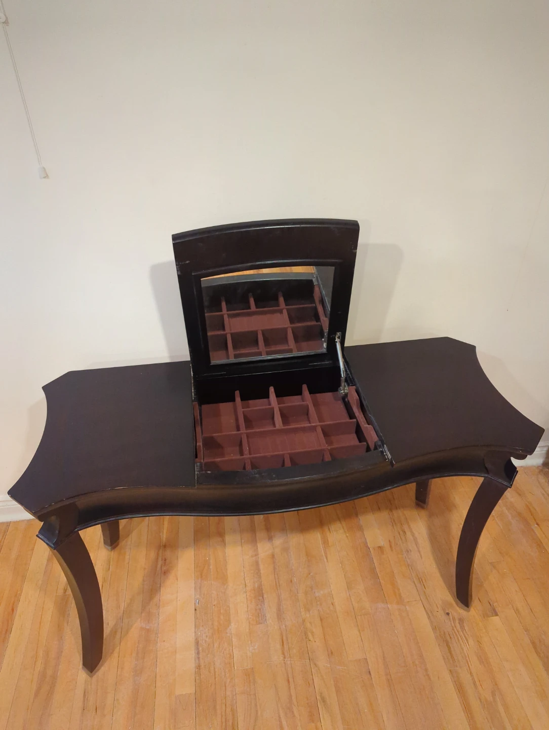 Dark Wood Flip-Top Vanity Table with Mirror - photo 2