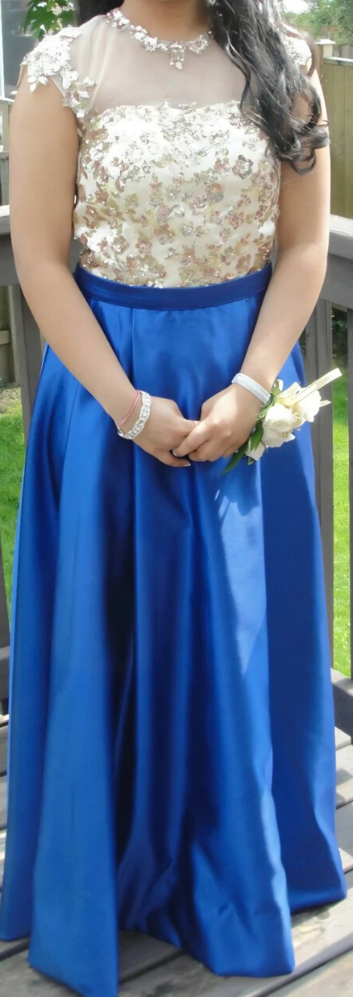 Royal Blue Satin Gown with Sequin Bodice