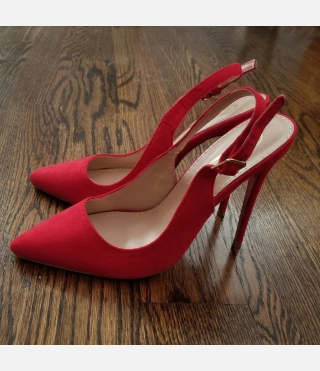 NEW Red Suede Slingback Heels Women 6 - photo 3